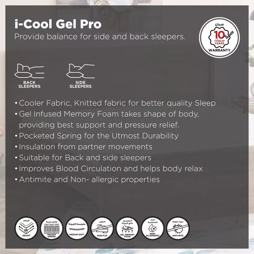 iSleepLuxe iCooltex Cool Gel Pro Visco Memory Foam Pocket Spring Mattress - 180x210x25 cm - Image 6
