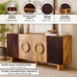 Cavon Fluted Solid Wood 4-Door Sideboard with Rattan