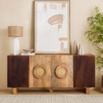 Cavon Fluted Solid Wood 4-Door Sideboard with Rattan