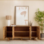 Cavon Fluted Solid Wood 4-Door Sideboard with Rattan