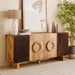 Cavon Fluted Solid Wood 4-Door Sideboard with Rattan