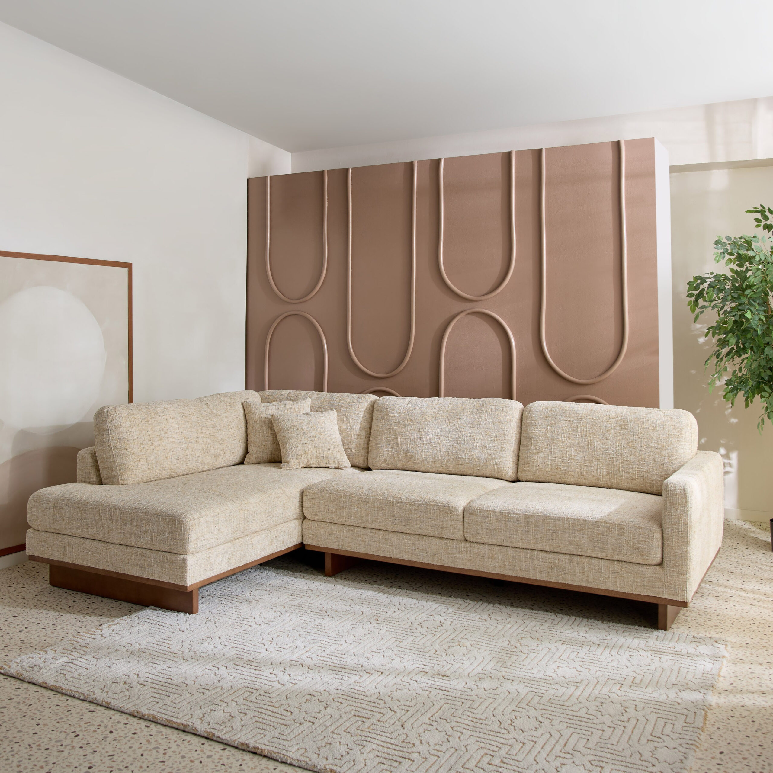 Monza 5- Seater Fabric Left Corner Sofa with 2 Cushions