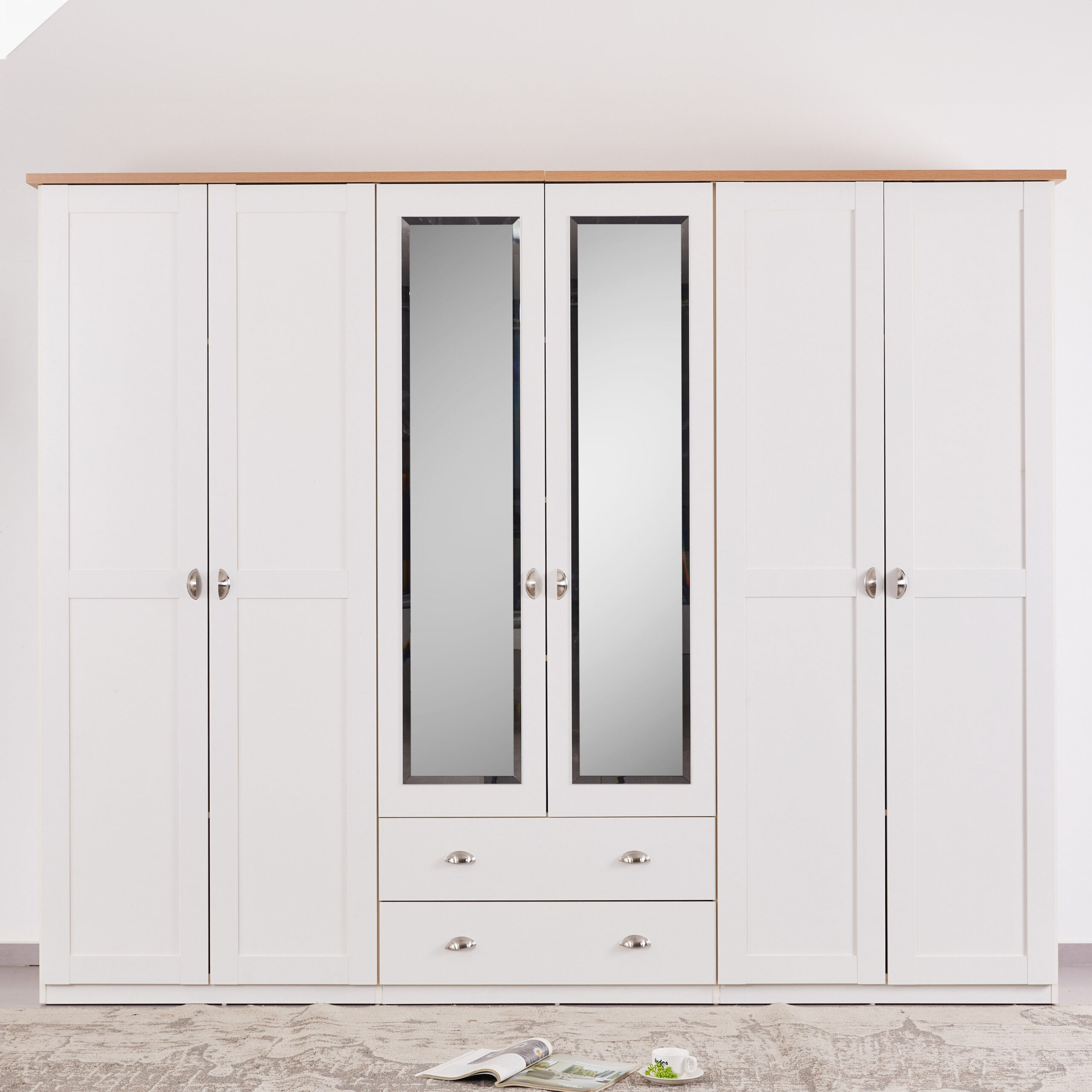 Hampton NXT 6-Door Wardrobe with 2-Drawers and Mirror