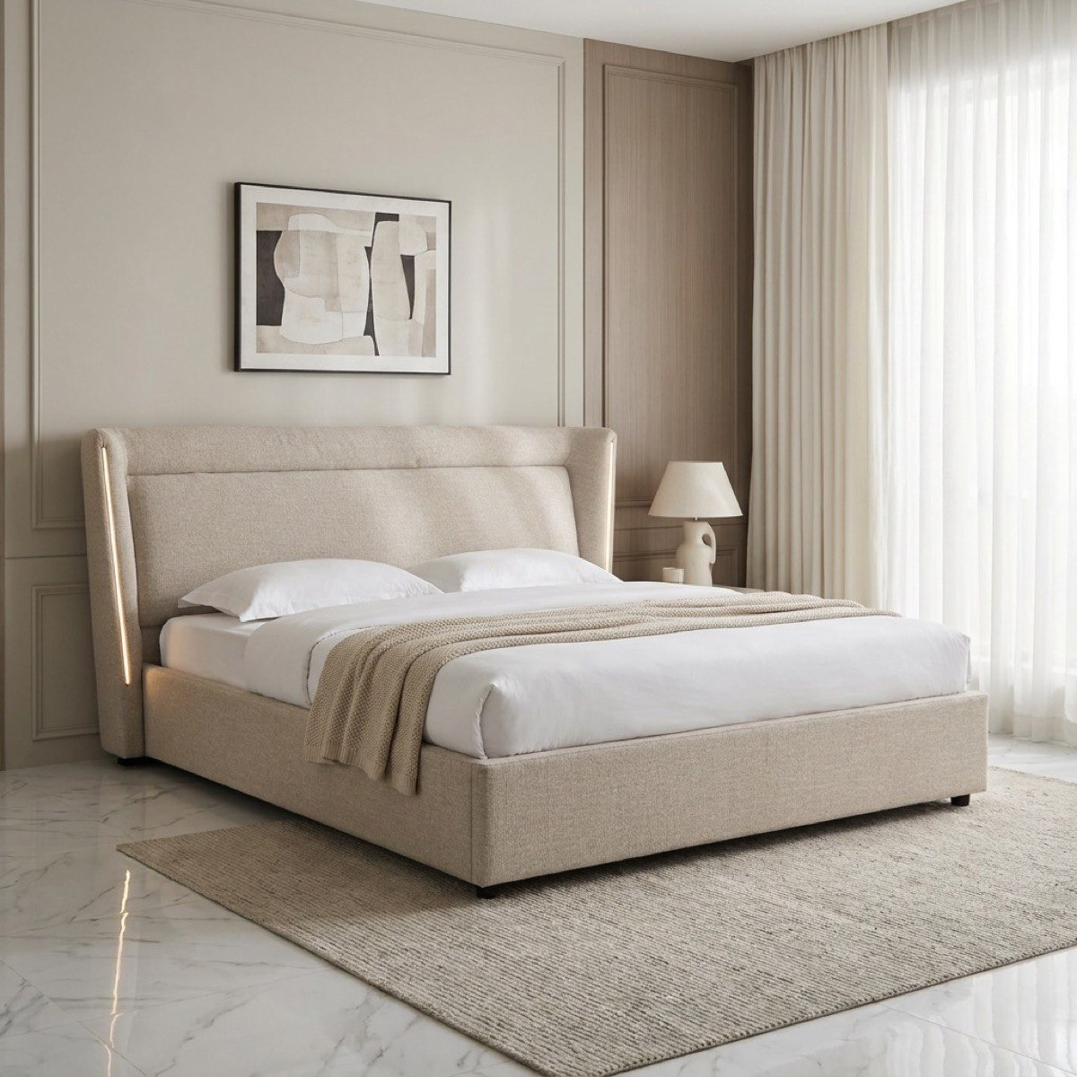 Liberty Aura Smart LED Queen Upholstered Bed - 160x200 cm