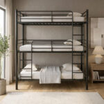Movo Coda Triple Bunk Metal Single Bed With Ladder - 90x200 cm