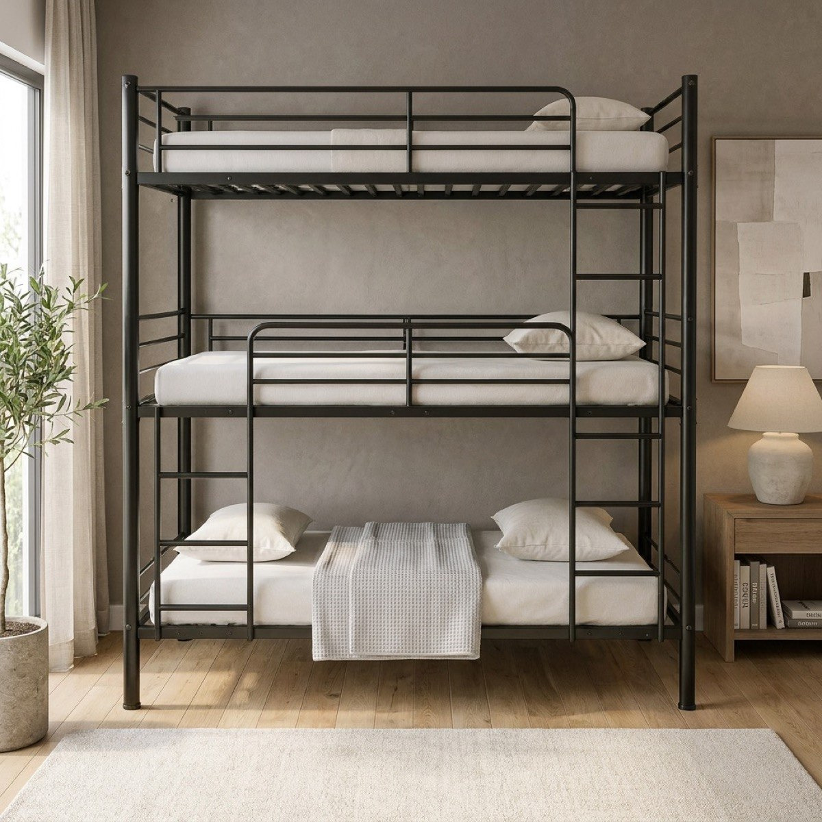 Movo Coda Triple Bunk Metal Single Bed With Ladder - 90x200 cm