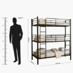 Movo Coda Triple Bunk Metal Single Bed With Ladder - 90x200 cm