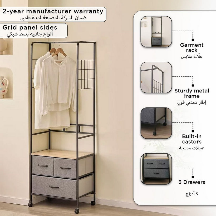 Movo Jazz 3-Drawer Coat Hanger with Multipurpose Rack - Image 2