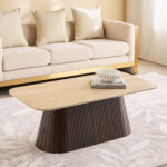 Cavon Ribella Genuine Travertine Top Coffee Table with Solid Wood Base