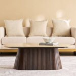 Cavon Ribella Genuine Travertine Top Coffee Table with Solid Wood Base