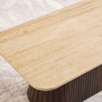 Cavon Ribella Genuine Travertine Top Coffee Table with Solid Wood Base