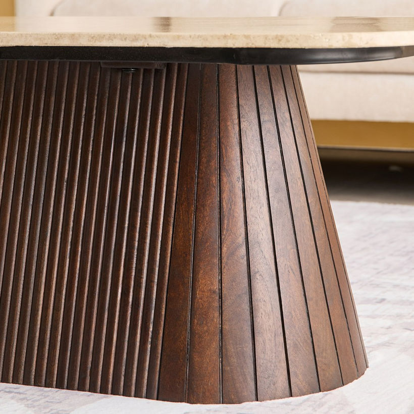 Cavon Ribella Genuine Travertine Top Coffee Table with Solid Wood Base - Image 5