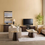 Cavon Ribella Genuine Travertine Top Coffee Table with Solid Wood Base