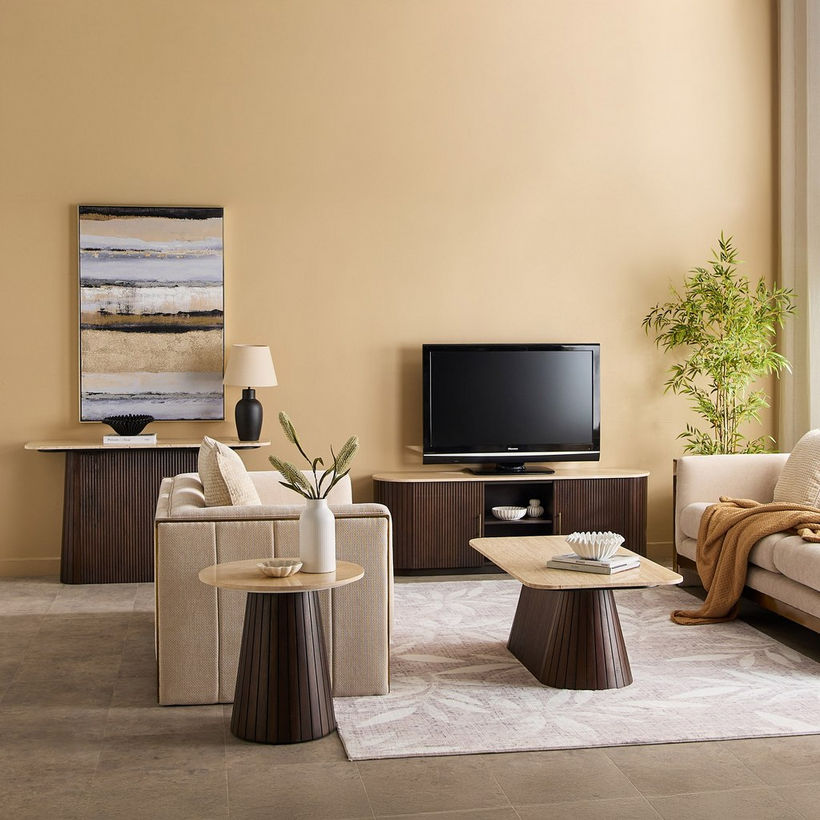Cavon Ribella Solid Wood TV Unit with Genuine Travertine Top for TVs upto 70 inches - Image 10