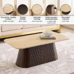 Cavon Ribella Genuine Travertine Top Coffee Table with Solid Wood Base