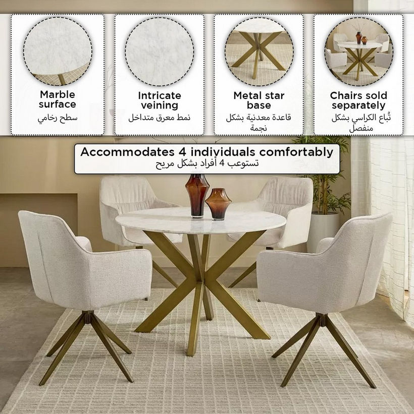Portola 4-Seater Round Genuine Marble Top Dining Table - Image 9