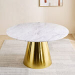 Cone 6-Seater Round Genuine Marble Top Dining Table