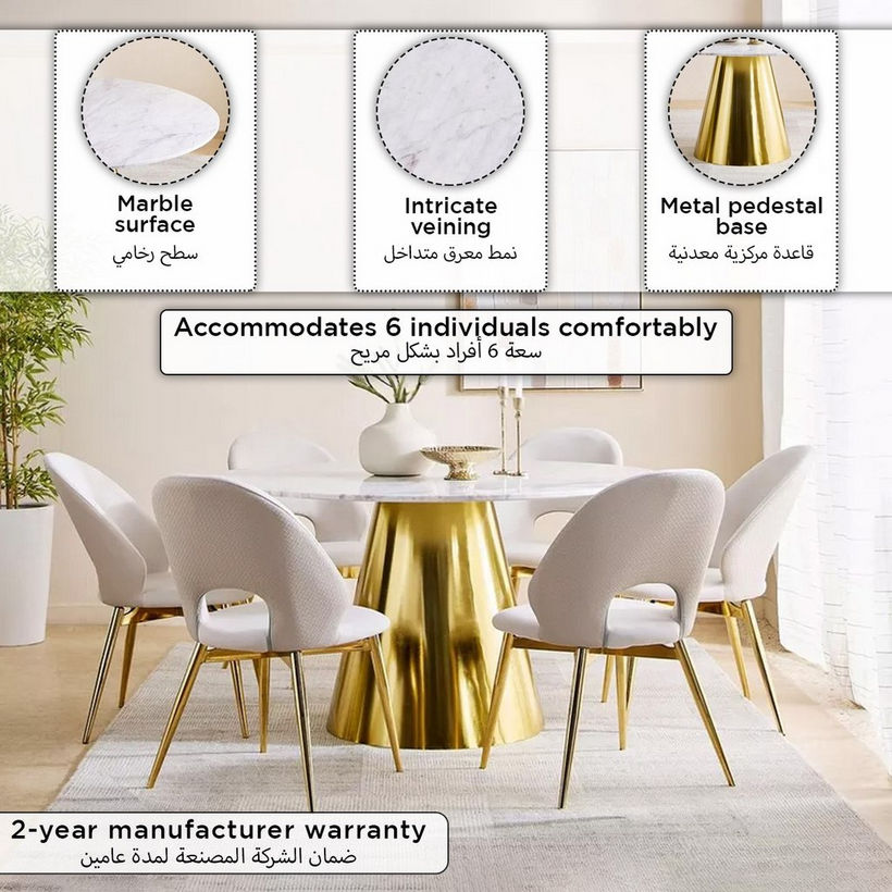 Cone 6-Seater Round Genuine Marble Top Dining Table - Image 10