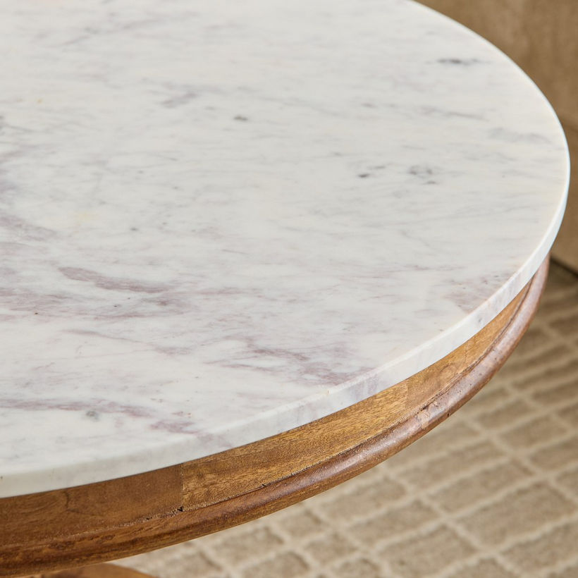 Degas Round Genuine Marble Top Coffee Table with Solid Wood Base - Image 4