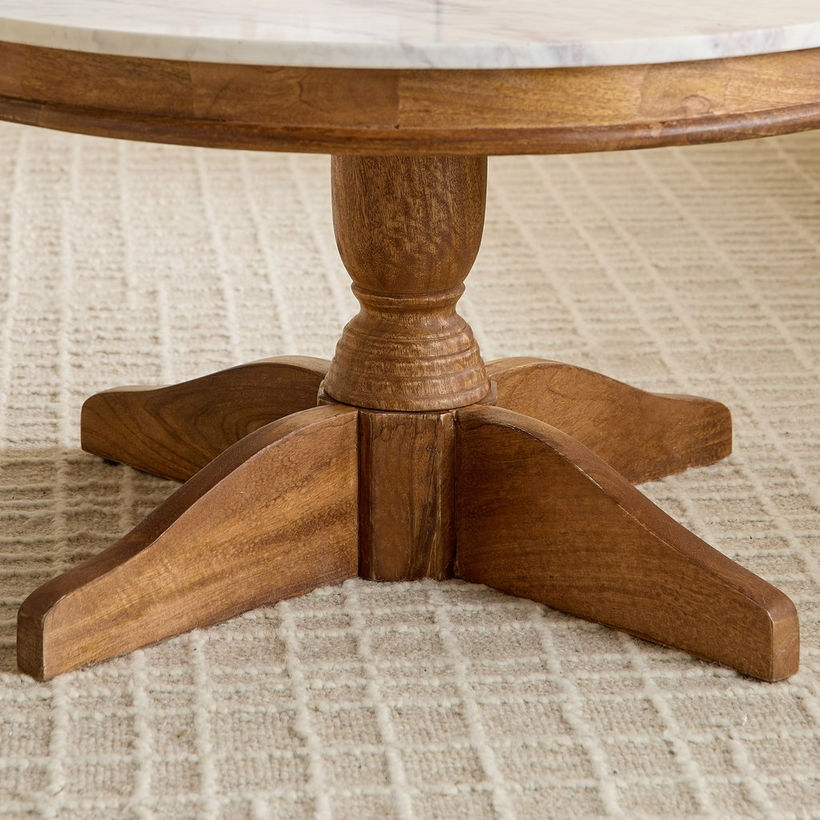 Degas Round Genuine Marble Top Coffee Table with Solid Wood Base - Image 5