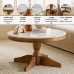 Degas Round Genuine Marble Top Coffee Table with Solid Wood Base