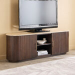 Cavon Ribella Solid Wood TV Unit with Genuine Travertine Top for TVs upto 70 inches