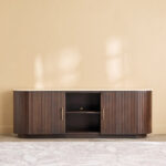 Cavon Ribella Solid Wood TV Unit with Genuine Travertine Top for TVs upto 70 inches