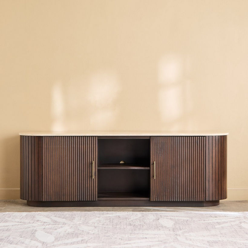 Cavon Ribella Solid Wood TV Unit with Genuine Travertine Top for TVs upto 70 inches - Image 4