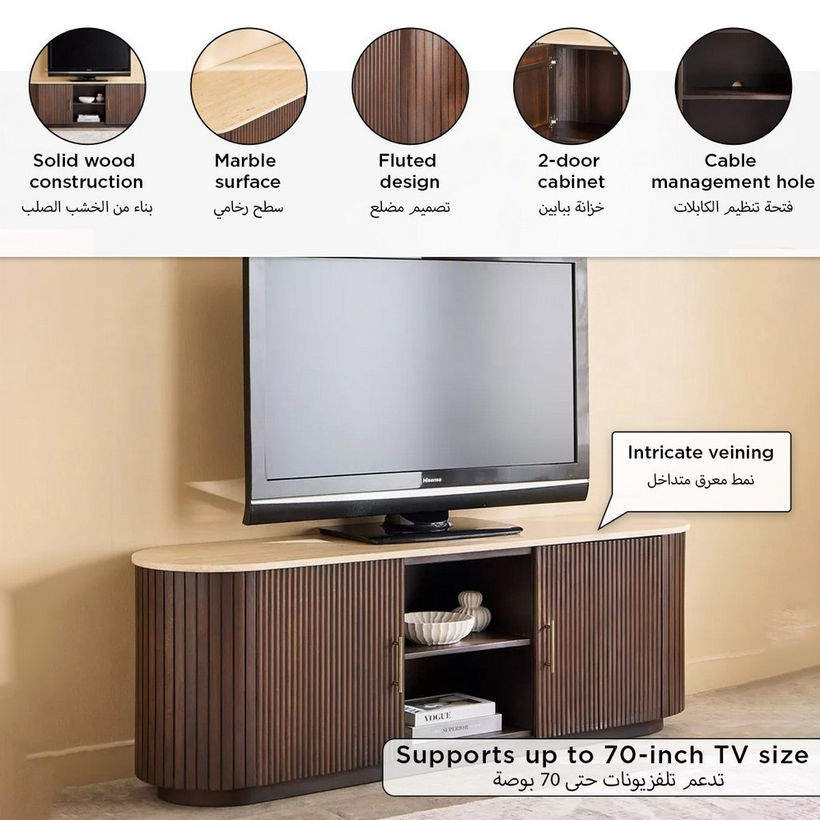 Cavon Ribella Solid Wood TV Unit with Genuine Travertine Top for TVs upto 70 inches - Image 12