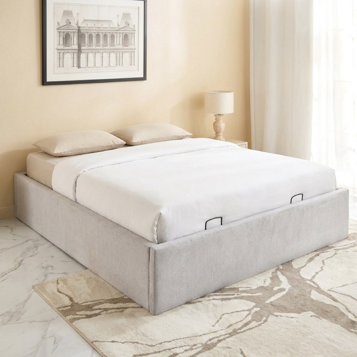 Hampton Upholstered Hydraulic Storage Queen Bed Base - 160x200 cm