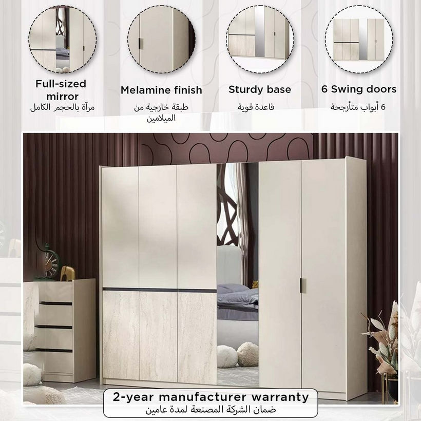 Melbourne 6-Door Wardrobe with Mirror - Image 6