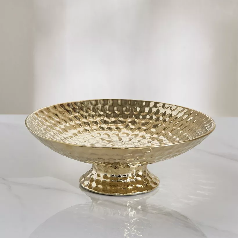 Sansa Duke Ceramic Hammered Finish Decorative Bowl with Stand - 25x25x9 cm - Image 3