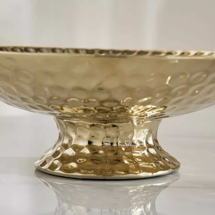 Sansa Duke Ceramic Hammered Finish Decorative Bowl with Stand - 25x25x9 cm - Image 5