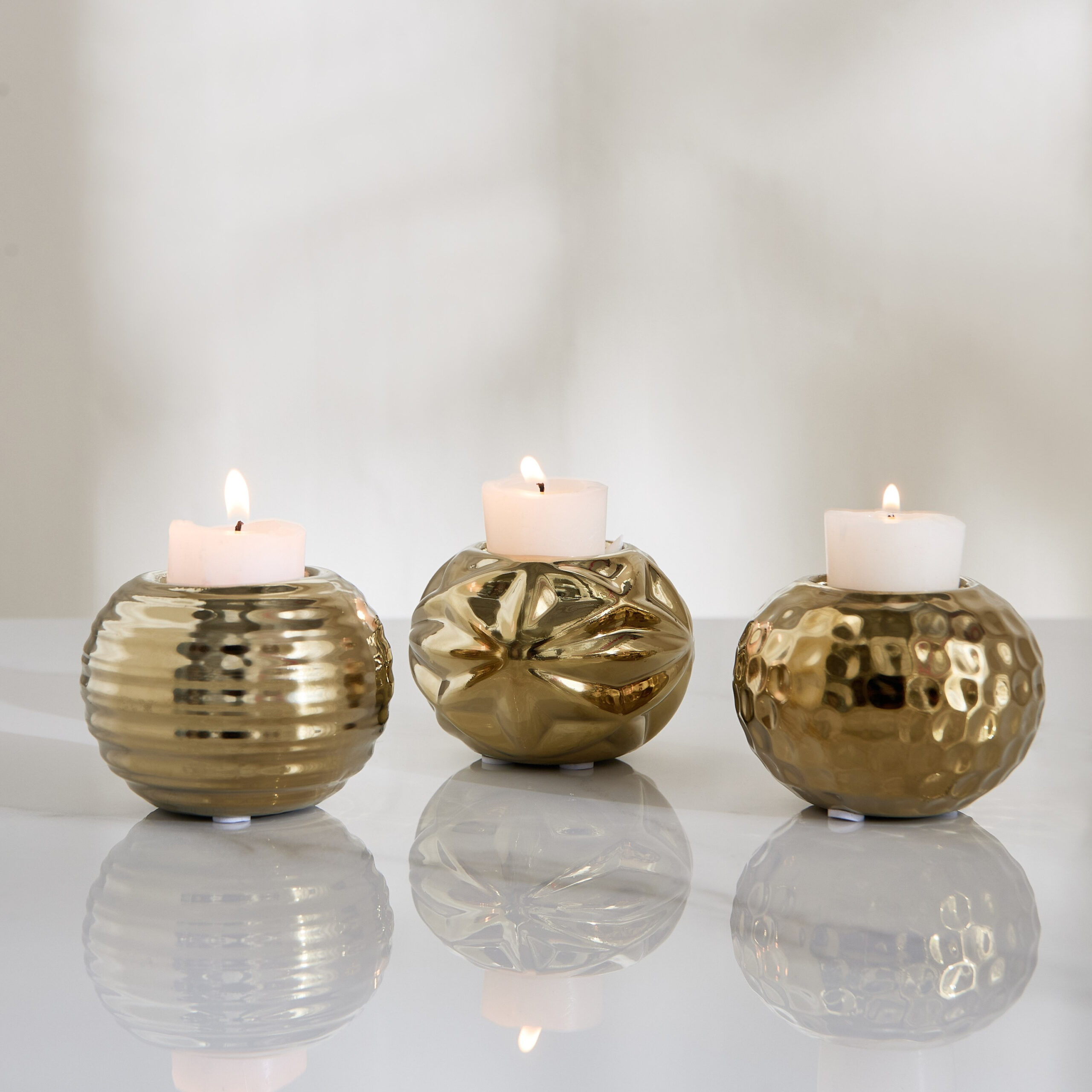 Sansa Duke 3-Piece Ceramic Ball Candleholder Set - 9x9x7 cm