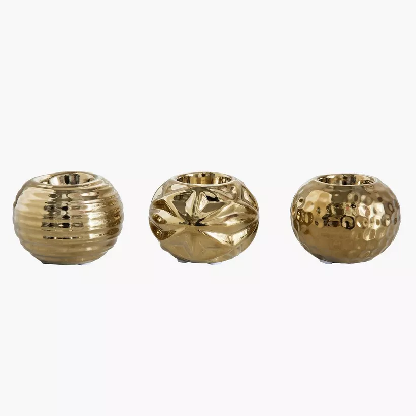 Sansa Duke 3-Piece Ceramic Ball Candleholder Set - 9x9x7 cm - Image 2
