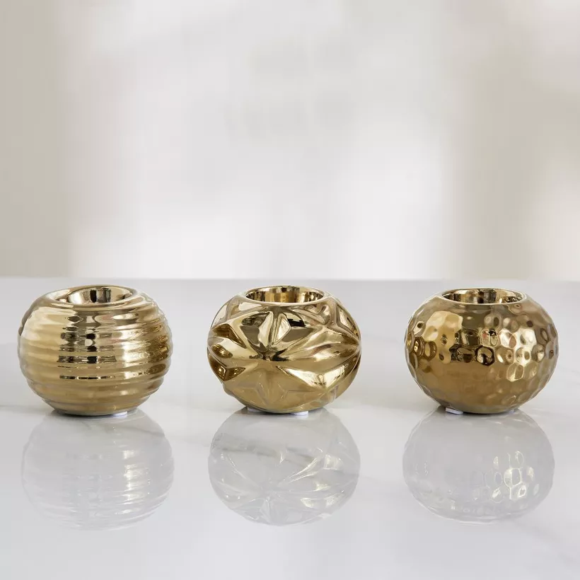 Sansa Duke 3-Piece Ceramic Ball Candleholder Set - 9x9x7 cm - Image 3