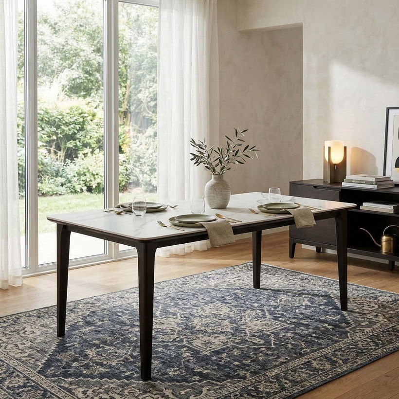 Valeria 6-Seater Sintered Stone Top Dining Table With Solid Wood Base - Image 3