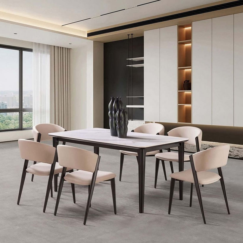 Valeria 6-Seater Sintered Stone Top Dining Table With Solid Wood Base - Image 9