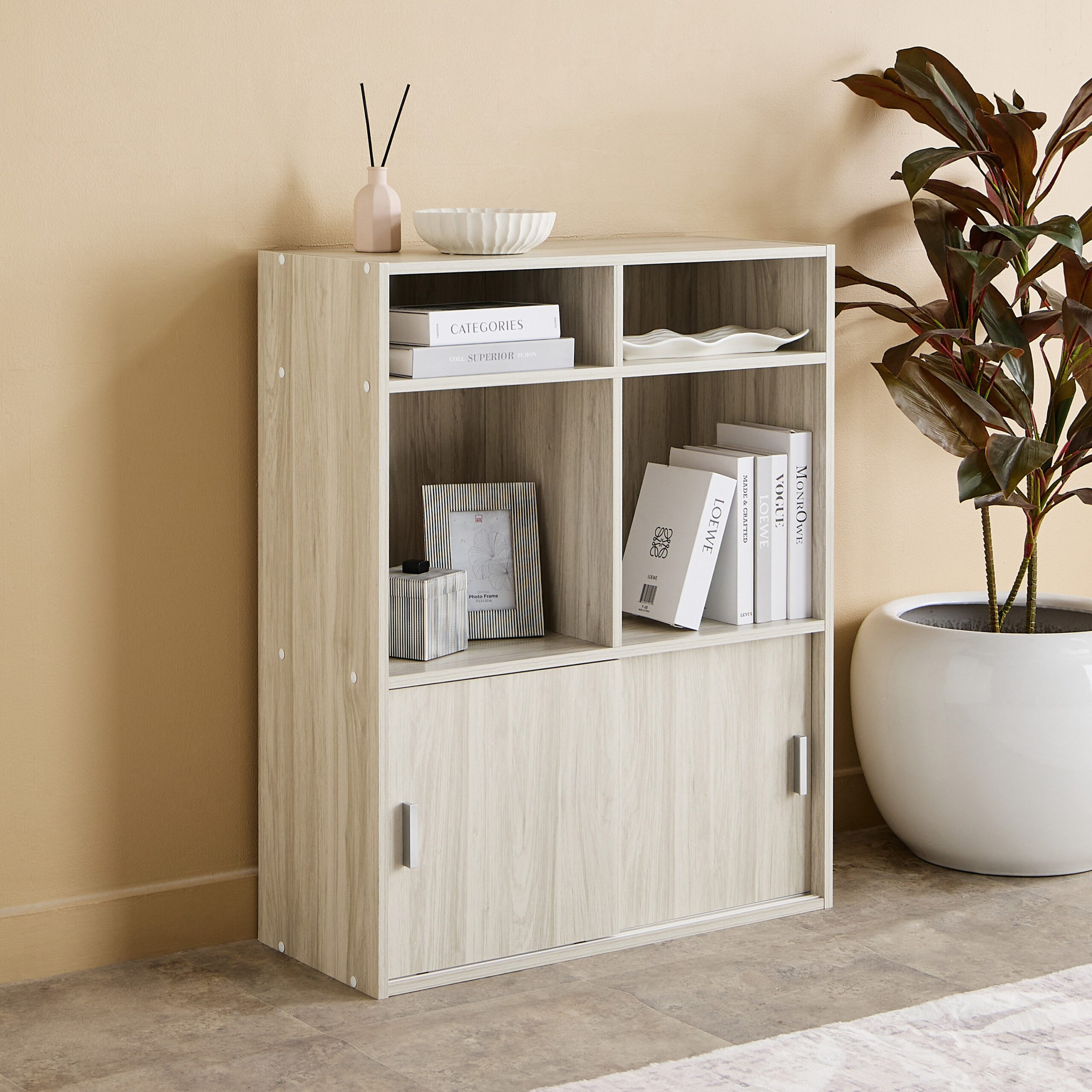 Libra 2-Door Sliding Multipurpose Cabinet with 2 Shelves