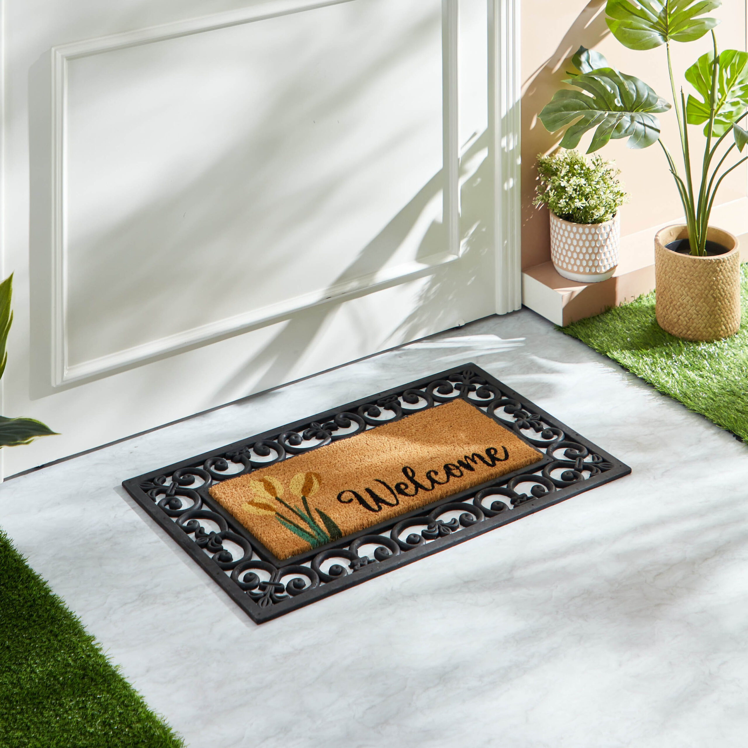 Welcome Moulded Coir and Rubber Doormat - 45x75 cm