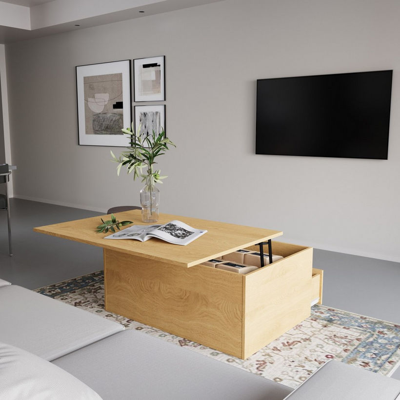 Movo Root Lift Top 2-Drawer Coffee Table with Shelf - Image 4