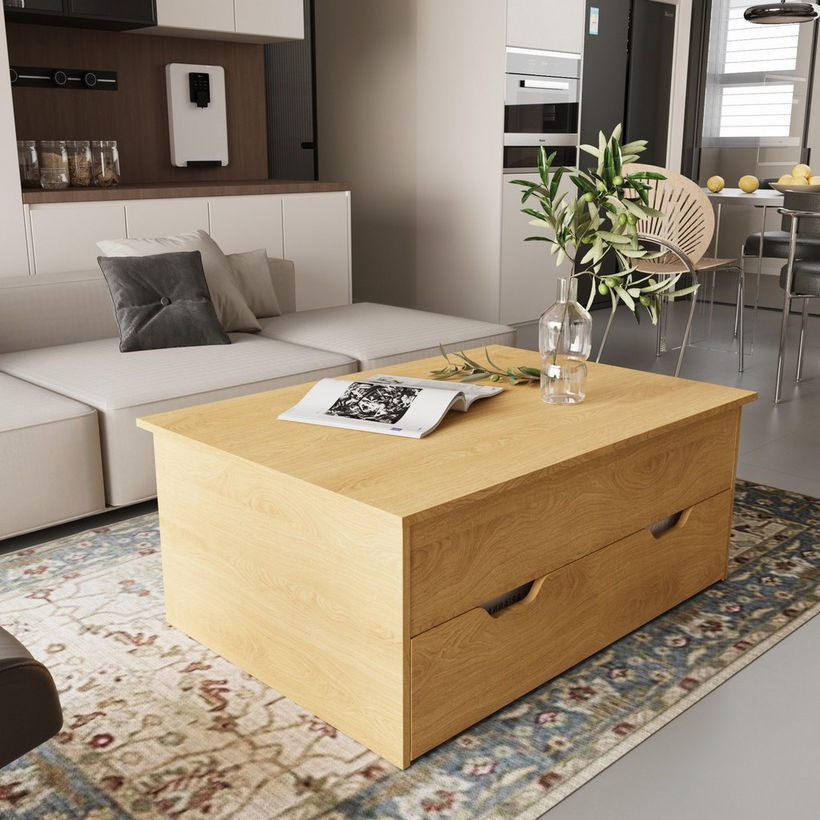 Movo Root Lift Top 2-Drawer Coffee Table with Shelf - Image 5