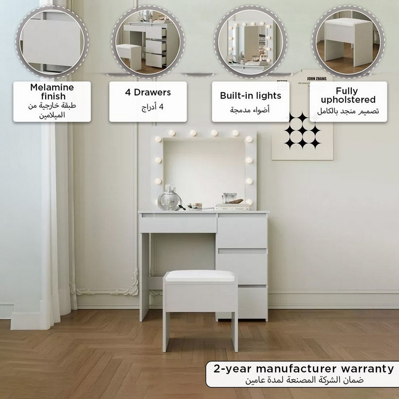Lorea Light Dressing Vanity Table with Mirror and Stool - Image 2