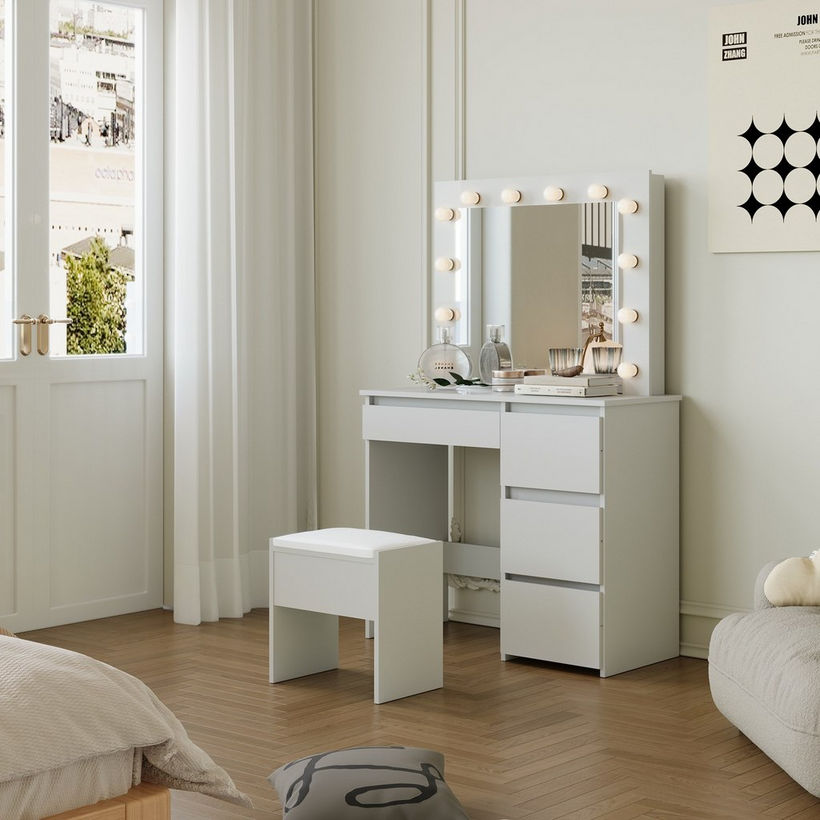 Lorea Light Dressing Vanity Table with Mirror and Stool - Image 3
