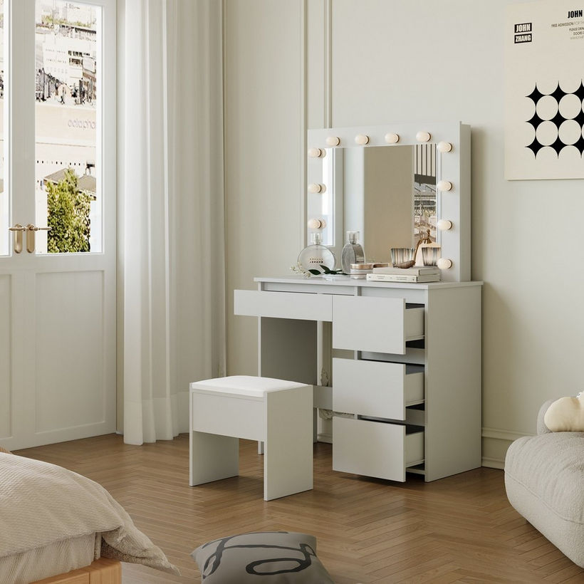 Lorea Light Dressing Vanity Table with Mirror and Stool - Image 4