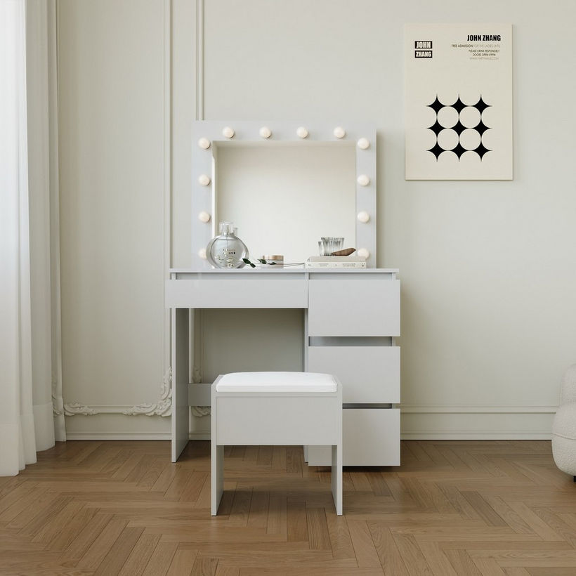 Lorea Light Dressing Vanity Table with Mirror and Stool - Image 5