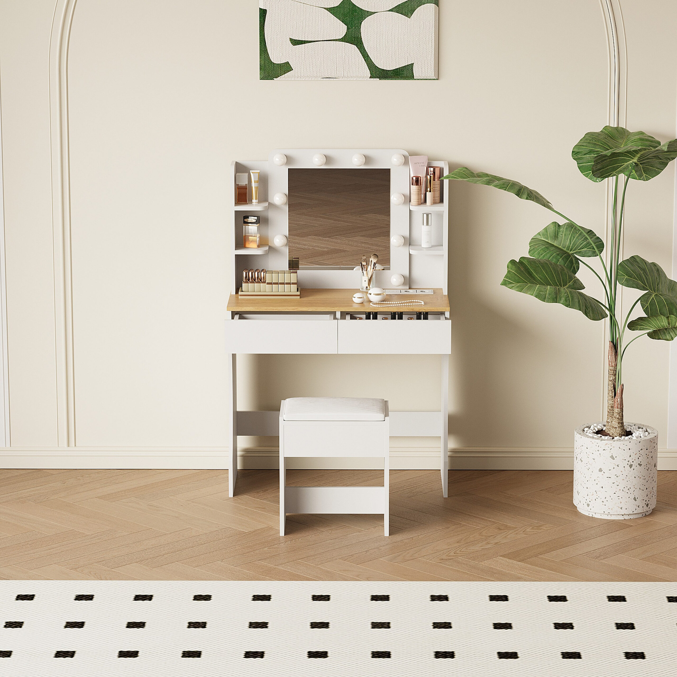 Iya Dressing Vanity Table with Mirror, Light and Stool