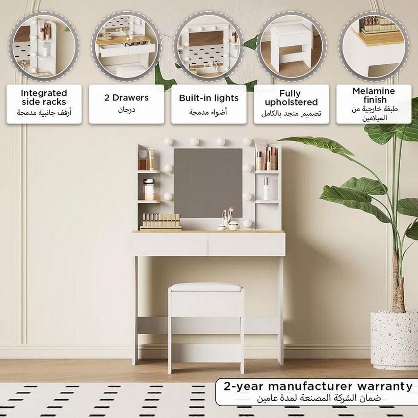 Iya Dressing Vanity Table with Mirror, Light and Stool - Image 2