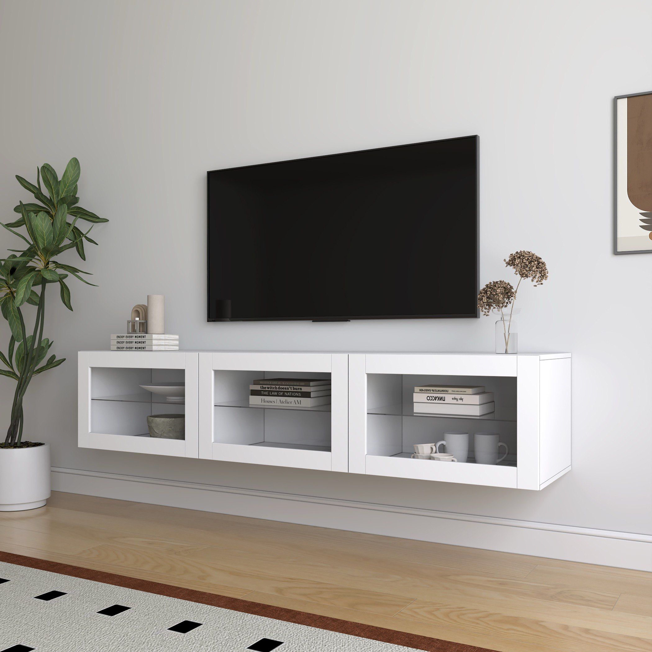 Riva Emma 1.8 Metre 3-Door Wall Mounted TV Unit with Glass Door For TVs up to 75 inches