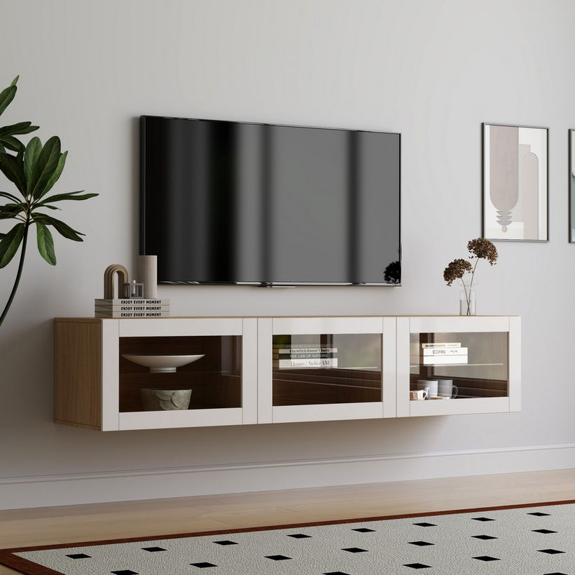 Riva Emma 1.8 Metre 3-Door Wall Mounted TV Unit with Glass Door For TVs up to 75 inches - Image 3